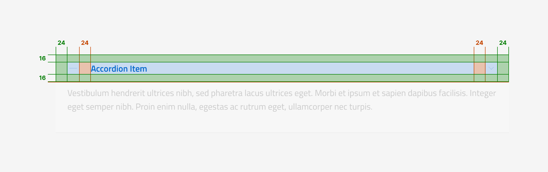 Intestazione di un elemento dell'accordion con la misura di tutte le spaziature